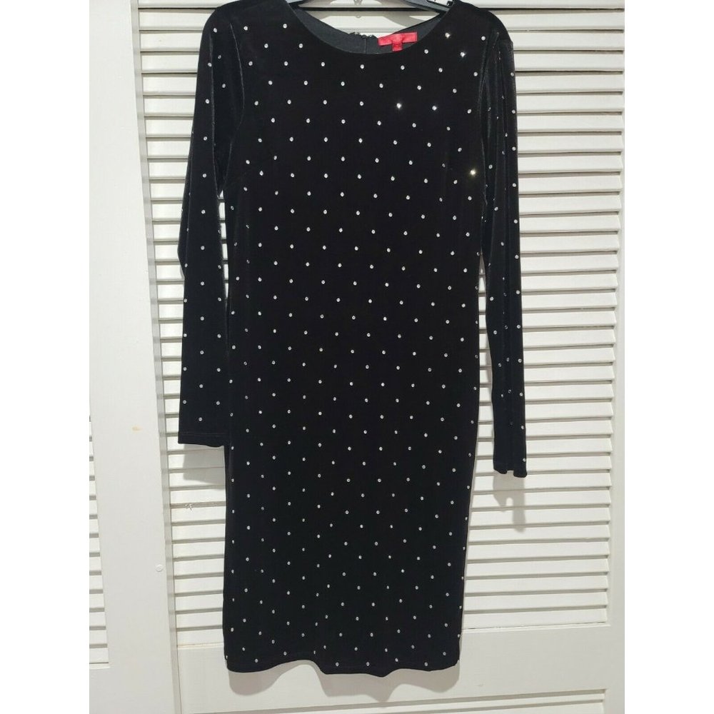 JENNIFER LOPEZ Black VELVET Dress w/RHINESTONES, Size Med, excellent Condition